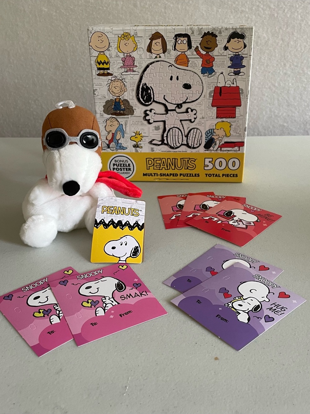 🔥Snoopy Bundle: Flying Ace Plush Toy, Peanuts Puzzle, Valentine Cards Official
